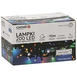 Гірлянда Chomik 200 LED 10 м, мультиколор, ефект блиску, IP44, від мережі (5900779879492)