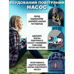 Надувний туристичний матрац 188х58х6 см, Outdoor Sleeping / Похідний каремат із подушкою - мініатюра 3