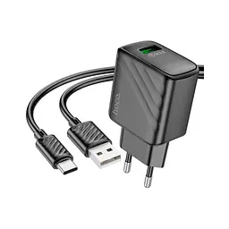 Зарядний пристрій HOCO CS21A Rich USB QC 3.0 + кабель USB-A — USB-C чорний (6942007609906) - мініатюра 3