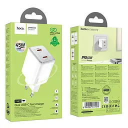 Мережевий зарядний пристрій Hoco N42 Elogiado dual-port PD45W(2C) charger(EU) Білий - мініатюра 2