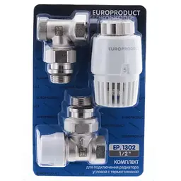 Комплект для підключення радіатора Europroduct 1/2" кутовий з термоголовкою EP.1302 EP6016