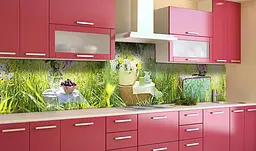 Вініловий кухонний фартух Сніданок на природі наклейка для кухні ПВХ трава Зелений Happy Pocket Z181796