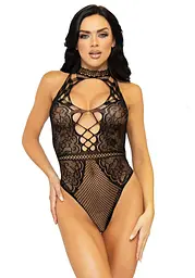 Leg Avenue Net and lace halter bodysuit OS Black One size - мініатюра 3