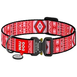 Нашийник для собак Waudog Nylon Етно червоний, з QR паспортом, металева пряжка-фастекс, XXL, 43-70х3,5 см