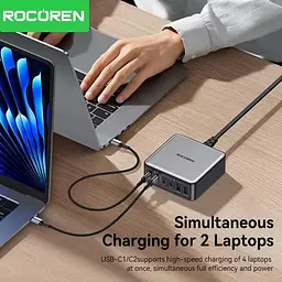Зарядний пристрій адаптер живлення Rocoren 200 W GaN 0242 2U+4C чорна вилка США (US plug) - мініатюра 7