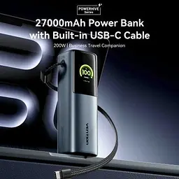 Батарея універсальна Vention 27000 mAh 200W Gray TFT Display Type (FKGH0) - мініатюра 3