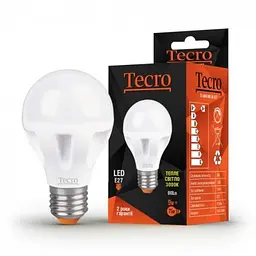Світлодіодна лампа E27, 9W, 3000K, A60, Tecro, 900 Лм, 220V (T2-A60-9W-3K-E27)