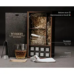 Подарунковий набір Whiskey Stones камені для віскі у дерев'яному пеналі 8 шт. + 2 склянки Bormioli Rocco Dedalo + щипці + мішечок - мініатюра 5