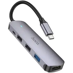 Usb-хаб Hoco HB27 Type-C multi-function converter (HDTV+Usb3.0+Usb2.0x2+PD) Темно-сірий