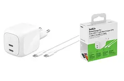 Зарядний пристрій мережевий Belkin 67Вт 2хUSB-С GAN PD PPS, кабель USB-С > USB-C, 2м, білий - мініатюра 5