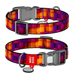 Нашийник для собак нейлоновий Waudog Nylon з QR-паспортом "Куби 3Д" пластиковий фастекс М Ш 20 мм Д 28-40 см