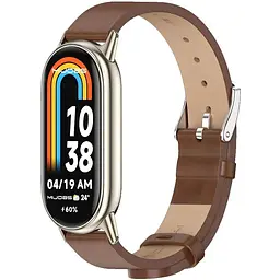 Шкіряний ремінець MiJobs для фітнес-браслета Xiaomi Mi Band 7 Type B коричневий, тримач - золотистий,