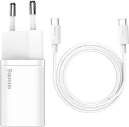 Мережевий зарядний пристрій Baseus Super Si 1C 25W EU Set with Type-C to Type-C white (TZCCSUP-L02)