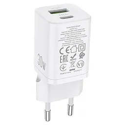 Мережевий зарядний пристрій 1USB + Type-C Hoco N13 Bright PD30W+QC3.0 2A White - мініатюра 3