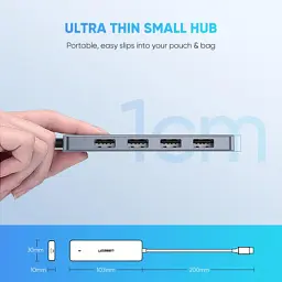 Концентратор Ugreen CM219 HUB Type-C to 4xUSB with USB-C Power Port (Gray) (70336) - мініатюра 4