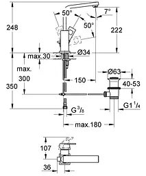 Змішувач для умивальника Grohe Eurocube L-розміру 2313500E, Хром - мініатюра 2