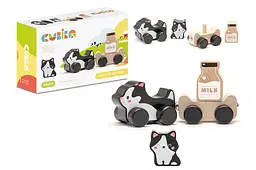 Іграшка каталка поїзд дерев'яний Веселі кошенята Clever Kitties Cubika 15450