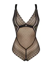 Мереживне боді з декольте Obsessive Estiqua teddy чорне широкі лямки M/L - мініатюра 5