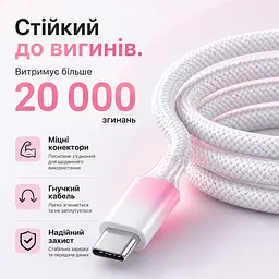 Кабель XON SmartCable Type-C - Type-C PD 65W 1м MaxCharge (SC802C6W1W 4831) Рожевий/Білий - мініатюра 6