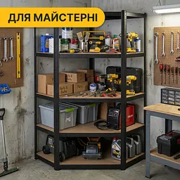 Стелаж кутовий LEOBRO Premium Black 180 х 90 х 40 см, 175кг/полиця, 5 полиць (LB-R124) - мініатюра 2