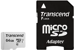 Карта пам'яті microSD 64GB C10 UHS-I R100/W20MB/s + SD Transcend teh0013292