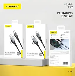 Кабель Foneng X92 4-in-1 (60W) USB/USB-C - USB-C/Lightning (M/M), 1 м, Black (X92-CA-FIO) - мініатюра 6