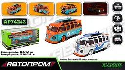 
Машина металева Volkswagen T1 Bus АВТОПРОМ 1:32 світло звук - мініатюра 6