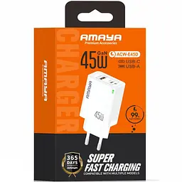 МЗП Amaya E45D PD45W+QC3.0 GaN (1USB-A/1C) White - мініатюра 2
