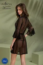 Пеньюар Passion LEAFA PEIGNOIR black, L/XL, довжина трохи вище коліна, широкі рукави, зав'язується на пояс - мініатюра 7