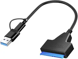Адаптер Dynamode для під'єднання HDD 2,5″ SATA II/III/SSD до портів USB 3.0 Type-A /Type-C, чорний (DM-AD-SATA-U3)