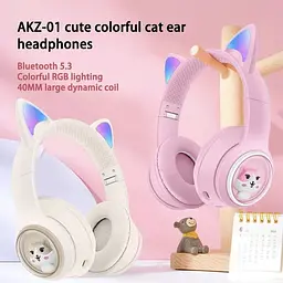 Дитячі бездротові Bluetooth навушники AZK-01 з RGB підсвічуванням і вбудованим мікрофоном Рожевий - мініатюра 5