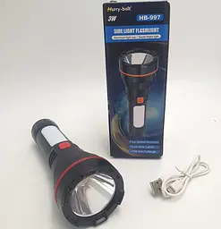 Ліхтарик акумуляторний світлодіодний LED 3W та бічна лампа світильник USB ліхтар Hurry Bolt HB-997 - мініатюра 3