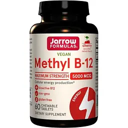 Вітаміни та мінерали Jarrow Formulas Vegan Methyl B-12 5000 mcg, 60 жувальних таблеток - Вишня