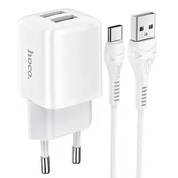Комплект Адаптер мережевий HOCO Type-C Cable Briar dual port charger set N8 2USB білий - мініатюра 3