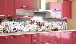 Вініловий кухонний фартух Засніжений місто наклейка ПВХ будиночки Архітектура Happy Pocket Z181402