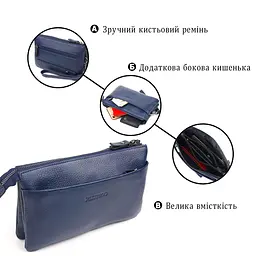 Оригінальний чоловічий клатч із натуральної зернистої шкіри Canpellini 21555 синій - мініатюра 4