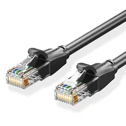 Мережевий кабель Vention 1 м патч-корд штекери RJ45 8P8C на обох кінцях Cat6 UTP швидкість передавання 1000 Мбіт/с за умови підтримки Gigabit Ethernet обома мережевими портами чорний (IBEBF)