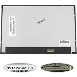 Матриця 13.3" NV133WUM-T01 touch (1920 * 1200 40pin (eDP IPS) LED SLIM (без додаткової панелі) матова роз'єм справа внизу)