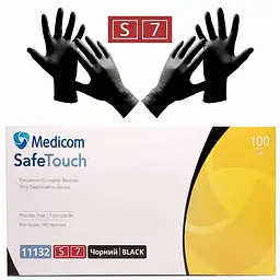Рукавички вінілові SafeTouch оглядові нестерильні неопудрені чорні S 50 пар.