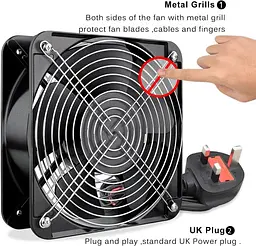 Осієвий охолоджувальний вентилятор GDSTIME 200 x 60 мм ОAC 220 V 240 V Dual Ball Industrial 370 CFM - мініатюра 3