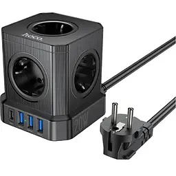 Мережевий зарядний пристрій подовжувач Hoco NS8 3 USB/Type-C 5 розеток 2 м