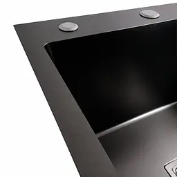 Кухонна мийка Platinum Handmade 78x50В PVD з нержавіючої сталі 3.0 мм квадратний сифон 78x50x22 см чорна - мініатюра 4