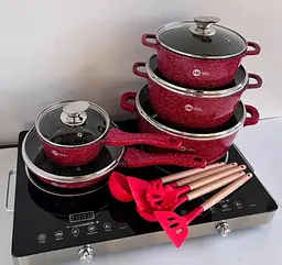 Набір посуду Higher Kitchen HK-305 17 предметів з кришками з гранітним покриттям, каструлі, ківш, сковорода - мініатюра 2