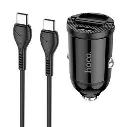 Автомобільний зарядний пристрій 1USB + Type-C Hoco NZ2 Link PD30W+QC3.0 Black + Cable Type-C to Type-C 1m