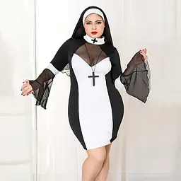 Еротичний костюм черниці JSY «Грішниця Лола» Plus Size Black, сукня, хрест, апостольник - мініатюра 5