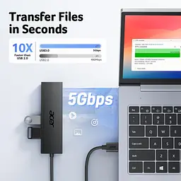USB-хаб Acer ODK350 на 4 порти, багатопортовий концентратор USB 3.0, розгалужувач USBA для ноутбука, ПК з портом живлення Type C - мініатюра 4