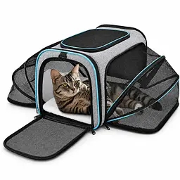 Сумка-переноска BagPet для котов расширяемая складная 40×25×25 см, с вентиляционной сеткой и плечевым ремнем, до 6 кг