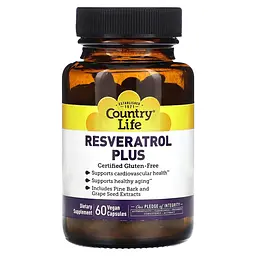 Комплекс з ресвератролом Country Life Resveratrol Plus, 60 вегакапсул для підтримки серця