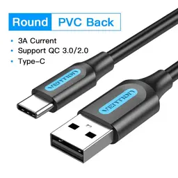 Дата кабель USB 2.0 AM to USB-C 1.0m 3A black Vention (COKBF) - мініатюра 2