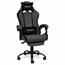 Геймерське крісло DEXON ORION X з підставкою для ніг, з тканини+подушки велюр, металева хрестовина, Темно-Сірий - мініатюра 1